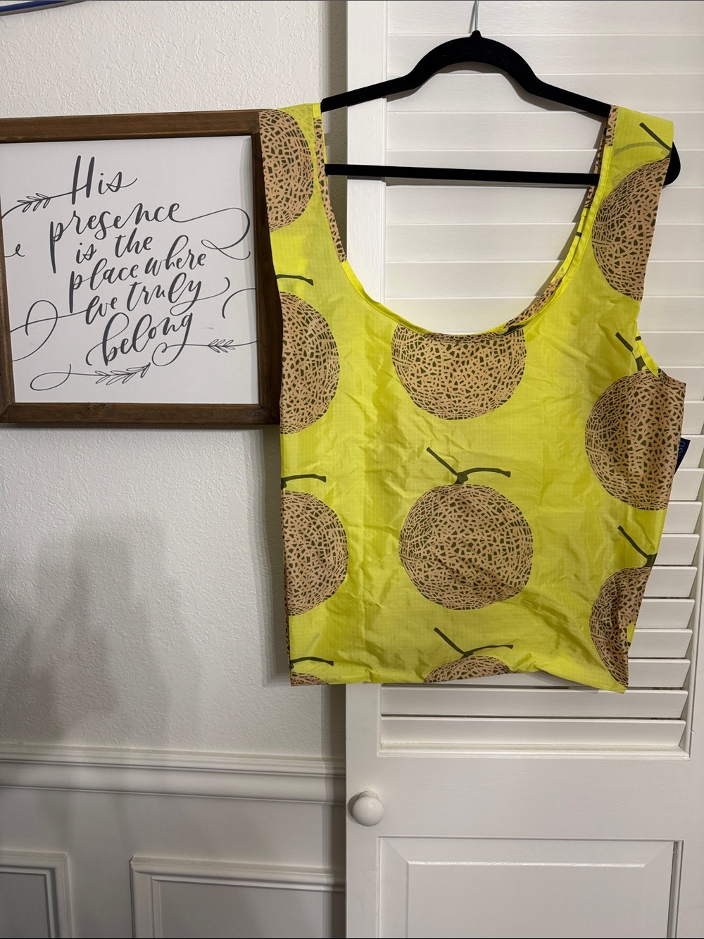 BAGGU Yellow Tote with Brown Fruit Print